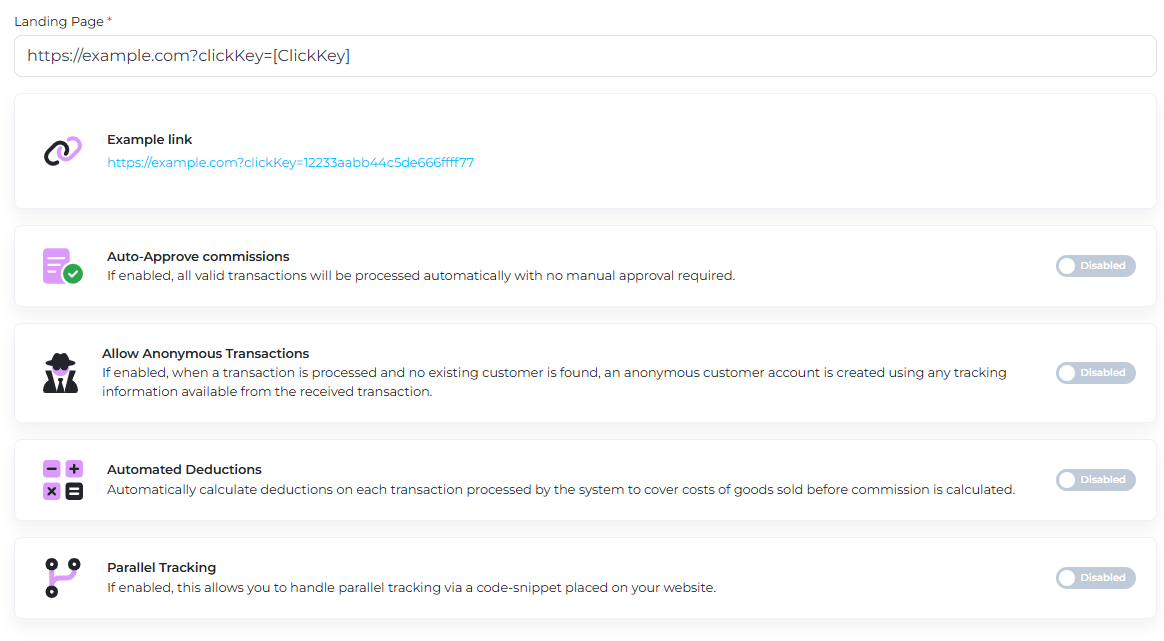 Affiliate onboarding dashboard preview